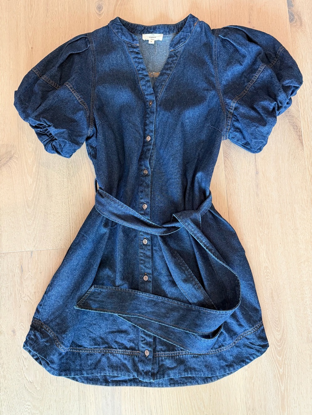 Entro Dark Indigo Denim Button-Front Mini Dress with Belt